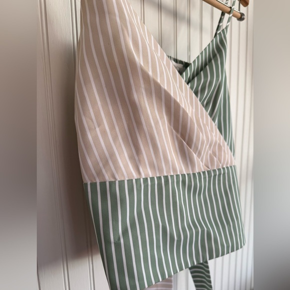 Anthropologie Tank Top Size Small Green Stripes with Back Knot Tie - Picture 5 of 7